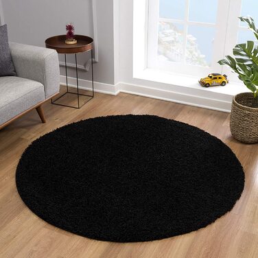 Враження килим круглий-ідеальний килим для вітальні, передпокою, спальні, дитячої, дитячої кімнати - високоякісний килимок, сертифікований Eko-Tex-Суцільний колір- (чорний, 120 см круглої форми)