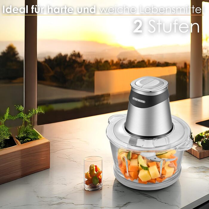 Електричний подрібнювач потужний Multizerkleinerer Blitzhacker 500W 1.8л зі скляною чашею - універсальний кухонний комбайн для приготування дитячого харчування, горіхів, овочів, фруктів та м'яса
