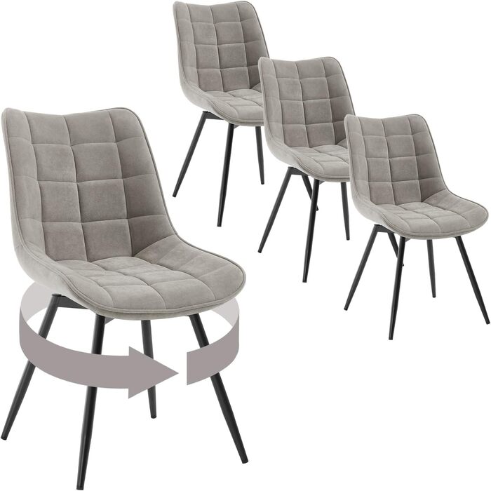 Крісла для їдальні WOLTU, набір з 4 шт., обертаються, для кухні, вітальні, з м'яким сидінням з велюру, металеві ніжки, сірий колір