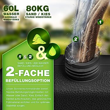 Підставка для парасольки Tillvex® 90 літрів / 120 кг – 4 частини для парасольки-намету з металевим з'єднувачем | Заповнюється водою або піском | Чорна, стійка до погодних умов