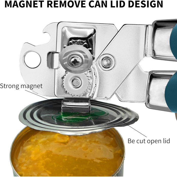 Ручний відкривач консерв з магнітом, багатофункціональний, з відкривачем для пляшок, з нержавіючої сталі, зручна ручка (блакитний)