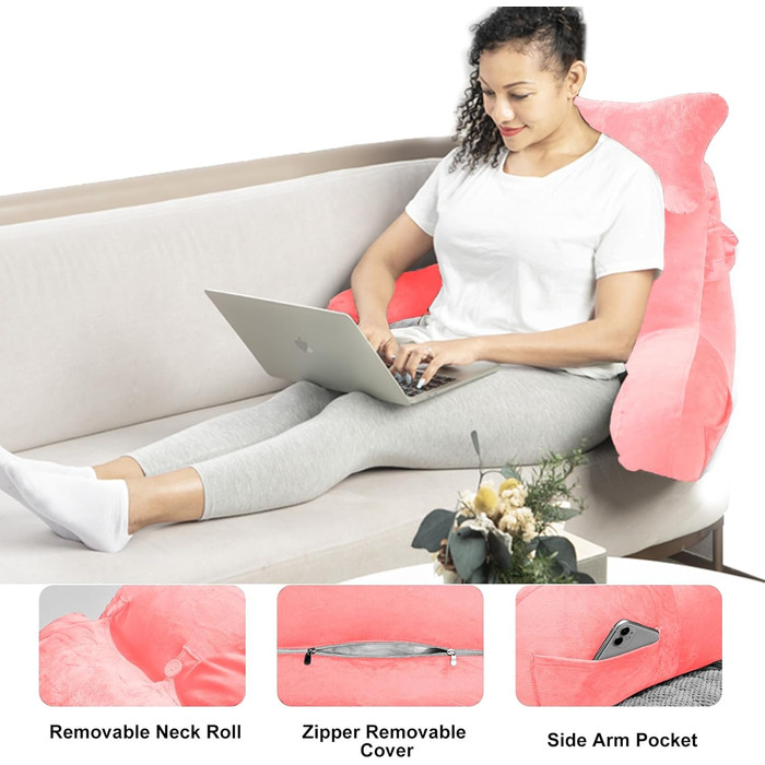 Подушка для сидіння в ліжку/на дивані для дорослих, з кишенею, рожевого кольору