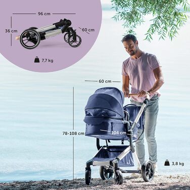 Дитяча коляска Bergsteiger Lugo 3в1 | Комплект 3в1 з аксесуарами: автокрісло, прогулянковий блок, сонцезахист та вітрозахисний чохол | Isofix база доступна (блакитний | рама: срібна)