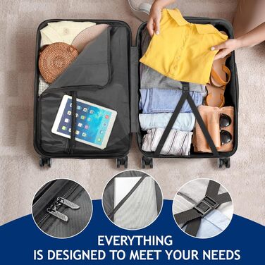 Набір валіз LALAHO 3/4/5 шт. з косметичками, ABS, для подорожей, ручна поклажа (темно-синій)