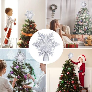 Верхівка на ялинку, Різдвяна ялинка Сніжинка срібло, світлодіодний проектор сніжинок для різдвяної ялинки, Різдвяна ялинка з підсвічуванням f