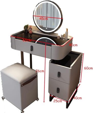 Туалетний столик з дзеркалом, Шків для зберігання, Шафа з подвійними ящиками, 6040см, Сірий