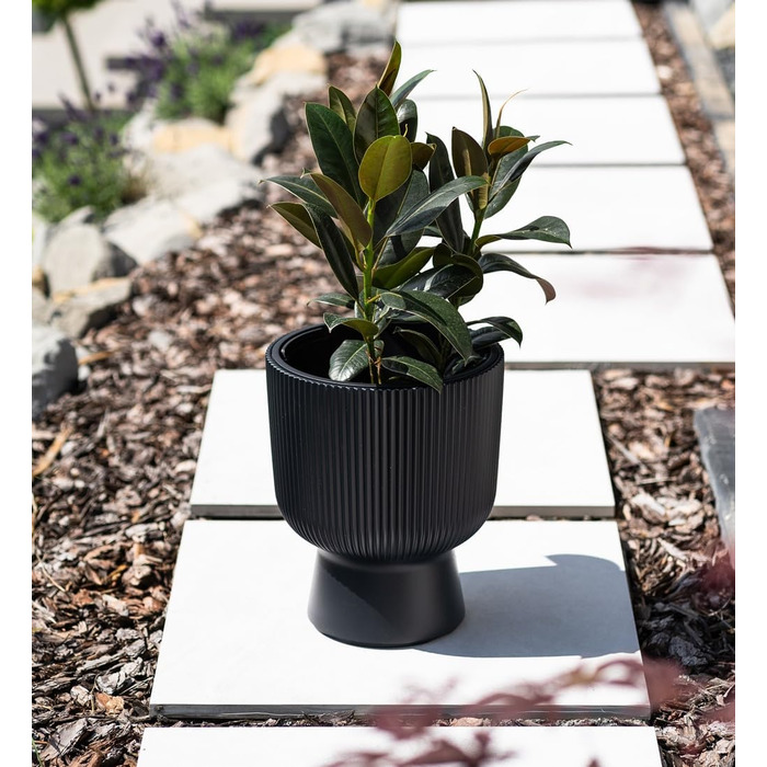 Плантатор для квітів DBMIG, горщик для рослин, циліндричний дизайн, рифлена поверхня, 36,5 см, антрацит, Ø 29,8 см
