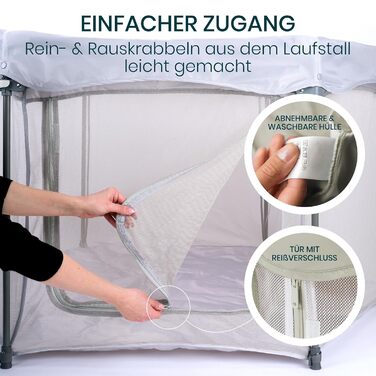 Дитячий манеж Tutti Bambini Laufstall - складаний, з сіткою 360°, швидким складанням, дверцятами на блискавці, килимком та сумкою, 135 x 135 x 75 см (листяний зелений)