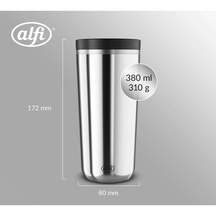 Термокружка Alfi ISO COFFEE MUG PRO: нержавіюча сталь, 0.38 л, для кави з собою, зберігає тепло 6 год, холод 12 год, BPA-free, миється в посудомийній машині