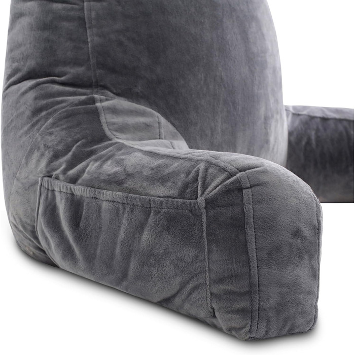 Подушка для чоловіків з підлокітниками - темно-сіра, преміум-якість, для читання та відпочинку в ліжку. Знімний валик для шиї, Memory Foam.