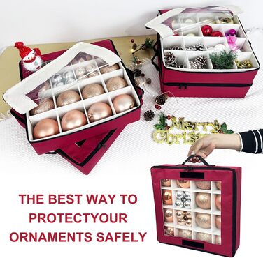 Коробка для прикрас на ялинку VERONLY з перегородками, складана, з ручками та кришками (4 шт., червона)