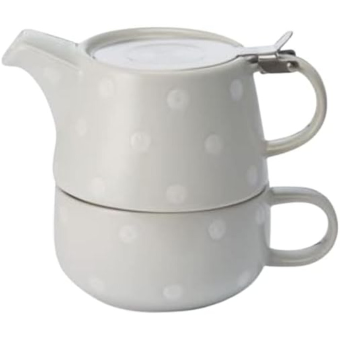 Набір чаю для одного 'Len', світло-сіра кераміка, 4 предмети з ситечком з нержавіючої сталі та кришкою Глечик 0,45 л / чашка 0,25 л світло-сірий/білий