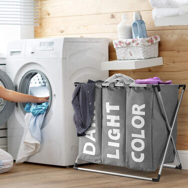 Сортувальник для білизни Oxford Trio з 3 відділеннями (102L), сірий | Кошик для білизни, контейнер для брудної білизни