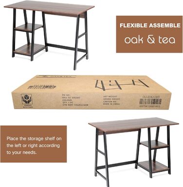 Практичний комп'ютерний стіл Oak & Tea, стіл для ноутбука 120x60x75см Робоче місце для інтеграції з роботою та офісом з дворівневими полицями для навчання та роботи Домашній офіс Tisc (2 яруси 110x55x75 см)