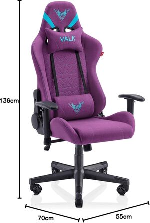 Ігровий крісло VALK Nyx з м'якою дихаючою тканиною, регульовані підлокітники, кут нахилу 160°, ергономічний офісний крісло (фіолетовий)
