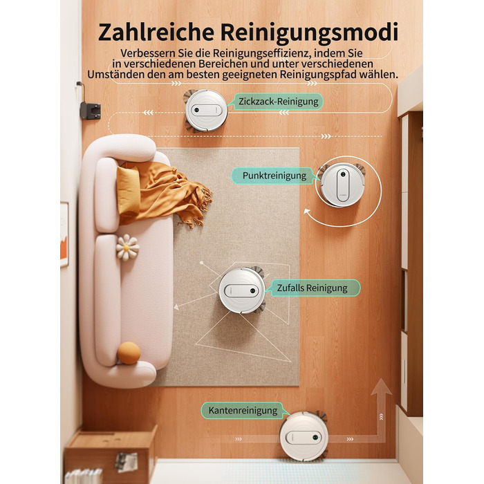 Робот-пилосос Airzeen J10 з функцією миття, 4000Pa, керування через додаток, для твердих підлог, видаляє шерсть тварин, білий