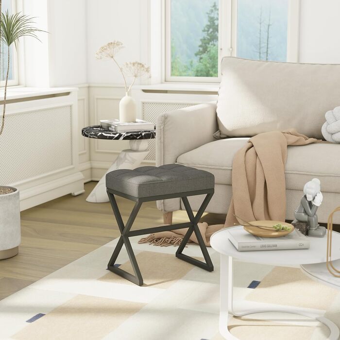 Пуф для макіяжу, пуф-табуретка з льону, сірий, 40x30x46 см, HBD033G