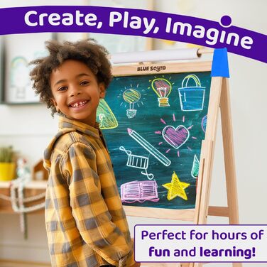 Дитяча мольберт Blue Squid Kinder Staffelei: регульована висота, двостороння, з крейдяною дошкою, білою дошкою, рулоном паперу, 100+ аксесуарів, для дітей 3-12 років, преміум-якість 2025