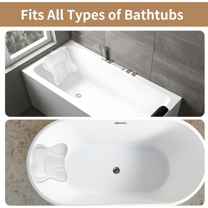 Подушка для ванни 4D сітка з присосками, біла - підтримка шиї, плечей, голови та спини для релаксації