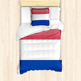 Голландський набір підковдр для односпальних ліжок, прапор Голландії квадратної форми, захист від кліщів для алергіків підходить з наволочкою, 135 см x 200 см - 80 x 80 см, темно-рожево-кобальтово-блакитний 135 см x 200 см - 80 x 80 см Темно-рожево-кобальтово-блакитний