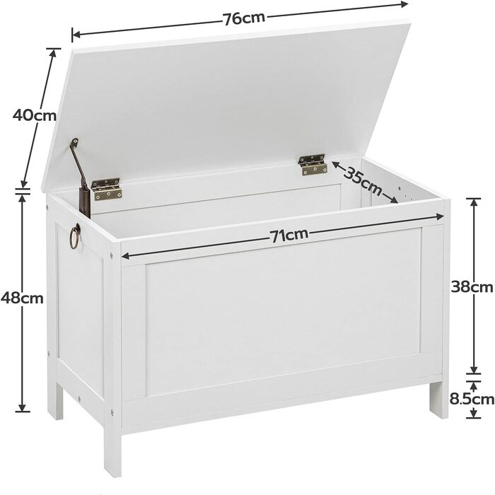 HOOBRO Лавка з ящиком для зберігання, іграшкова скриня з кришкою, лавка для взуття, лавка для сидіння, міцна, безпечні петлі, спальня, вітальня, 76 см, білий EWT75CW01G1 76 x 40 x 48 см білий
