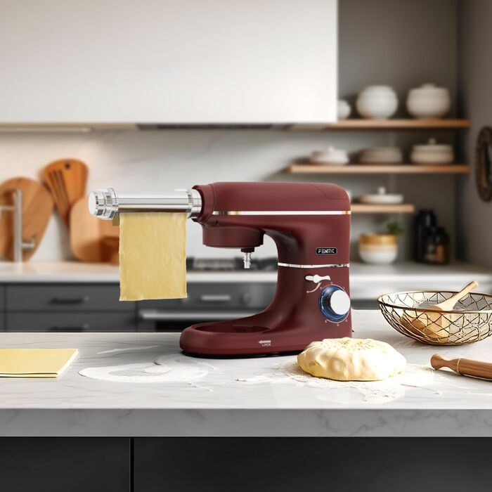 Кухонна машина з тістомісом та машиною для пасти – 2000W, з нержавіючою чашею 6.2L (червона)