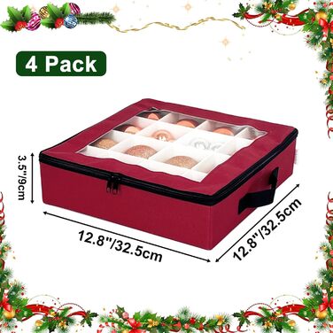 Коробка для прикрас на ялинку VERONLY з перегородками, складана, з ручками та кришками (4 шт., червона)