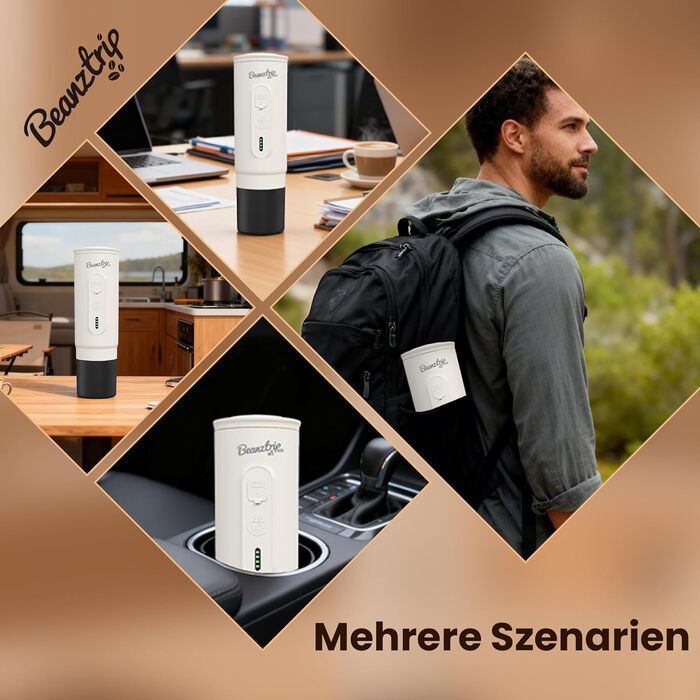 Портативна кавомашина BeanzTrip H02 PRO з акумулятором, 2-в-1: для капсул та меленої кави, 20 Bar, USB-C, для подорожей, кемпінгу, чорна