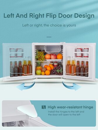 Міні-холодильник FOHERE 46L з відділенням для льоду | Компактний холодильник з регулюванням температури, енергозберігаючий, тихий | Ідеальний для офісу, кемпінгу та геймінгу | Змінний бік відкривання дверцят | Білий