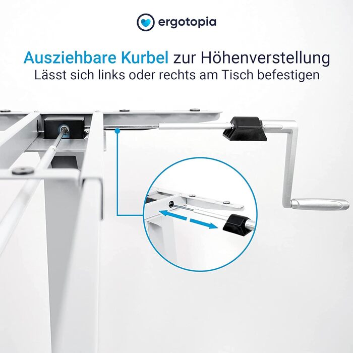 Регульований стіл Ergotopia Desktopia | Ручне регулювання висоти | Білий (Без стільниці)