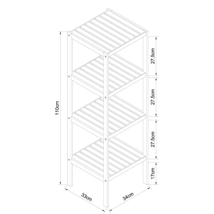 Багатофункціональний табурет з бамбука для ванної кімнати EISL BMBA02-BH2 з 4 полицями, 35 x 45 x 35 см