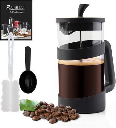 RAINBEAN Френч-прес для приготування кави, 3/6 чашок, 1000 мл (34 oz), з нержавіючої сталі та боросилікатного скла