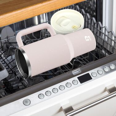 Термокружка-пляшка 1200 мл з трубочкою та антиковзним ручним захопленням, витіканнями запобігає, BPA Free, подвійні стінки, ізоляція для авто, офісу, відпочинку (пастельно-рожевий) біло-рожевий