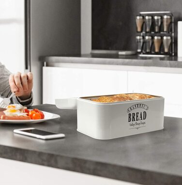 Хлібниця Granrosi, Хлібниця в стилі ретро з відкидною кришкою, компактна коробка для зберігання більш довгих і свіжих продуктів, хліба, булочок, випічки і тортів, (вінтажна сіра) (кремова, 30 х 18 х 16 см)