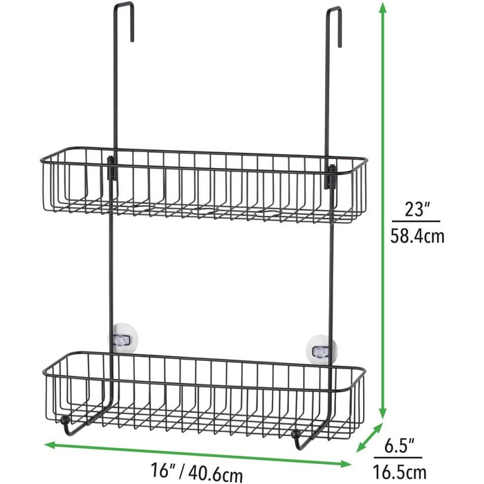 Душова полиця mDesign з металу, стійкого до іржі - легке кріплення на двері душової кабіни - душова полиця з 2 рівнями - душові аксесуари без свердління - матовий чорний
