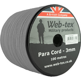 Рулон парашутного шнура Web-tex - товщина 3 мм - Довжина 100 м (сірий)