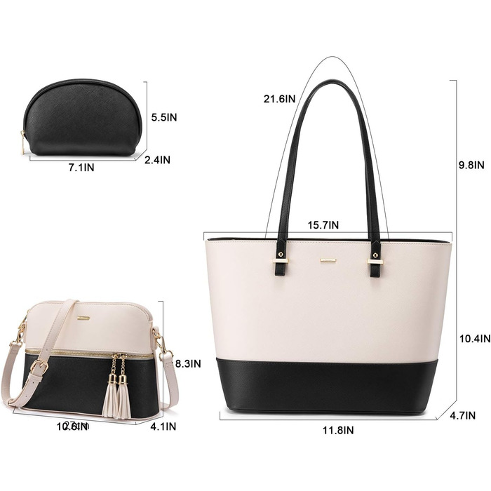 LOVEVOOK Набір сумок для жінок: 3 шт. (шоппер, сумка на плече, сумка з ручкою) – для подорожей, бізнесу, шопінгу (бежевий+чорний)