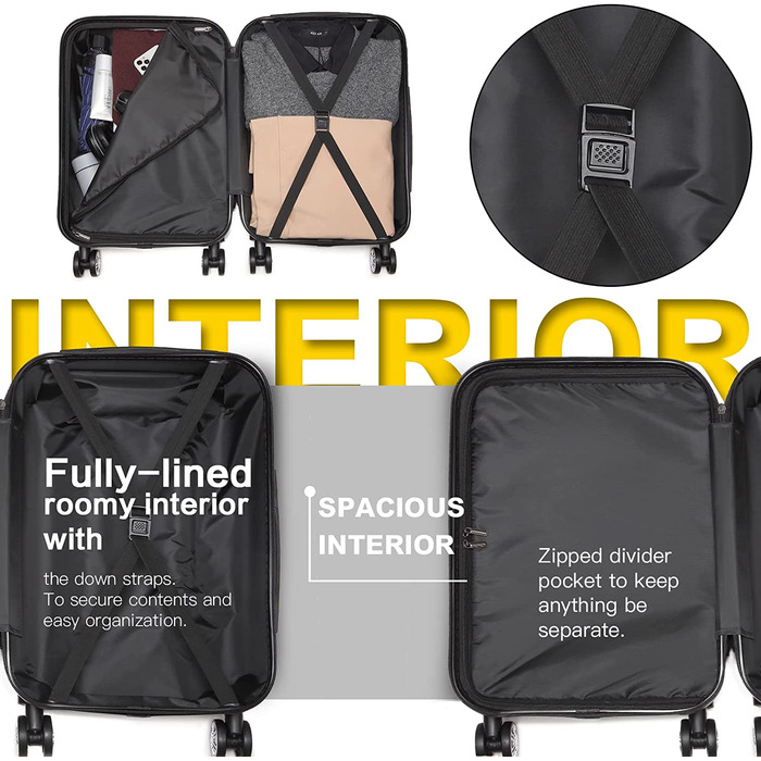 Чемодан ручної поклажі KONO з жорсткою оболонкою, на колесах, 55x38x22 см, 33 літри, сірий