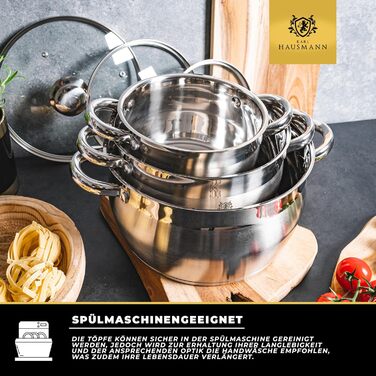 Набір каструль Karl Hausmann 3 шт. з нержавіючої сталі для індукційних та інших плит з кришкою з термостійкого скла та мірною шкалою