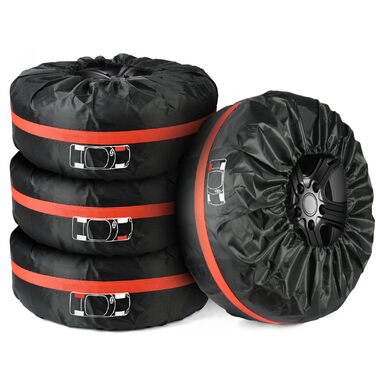 Набір чохлів для шин 4 шт., захисні чохли для шин 13-18 дюймів, з ручкою, для зимових та літніх шин, для чистого транспортування та зберігання, чорний, S(діаметр 66 см)