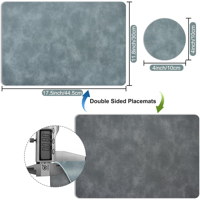 Підставки під тарілки та серветки з екошкіри (6 шт.) - водонепроникні, стійкі до подряпин, для кухні та обіднього столу. Зелено-сірий набір