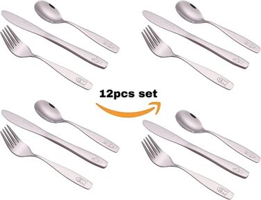 Набір дитячого столового прибору Exzact Edelstahl (12 шт.) - 4 виделки, 4 ножі, 4 ложки (Собака, Кіт, Заєць)