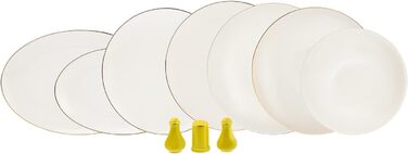 Набір посуду Karaca Noble жовтий на 12 персон 58 предметів, сервірувальні тарілки, сервірувальні тарілки, обідні тарілки, тарілки для тортів, миски, байдарки, порцеляновий посуд