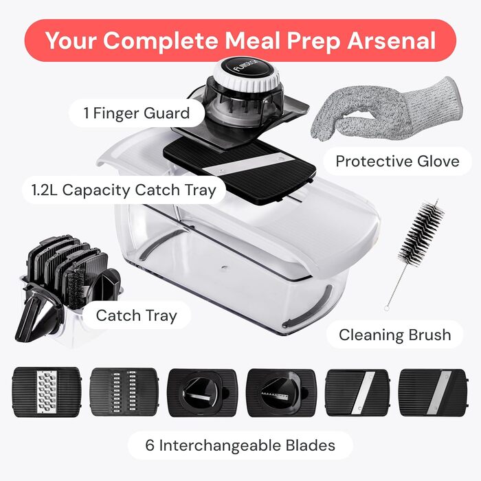 Мандоліна для овочів Gemüsehobel: набір 6-в-1 для нарізки овочів та фруктів | Нарізна терка для кухні