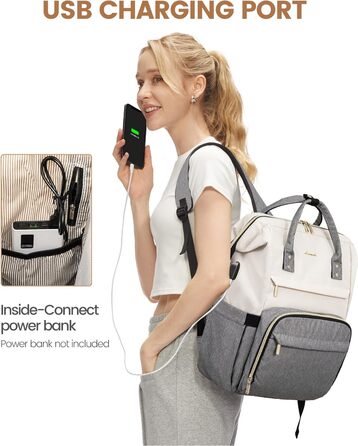 Рюкзак для ноутбука LOVEVOOK 17 дюймів, жіночий, великий, для підлітків, ручна поклажа, водонепроникний, дихаючі лямки, для навчання, школи та подорожей, бежево-сірий