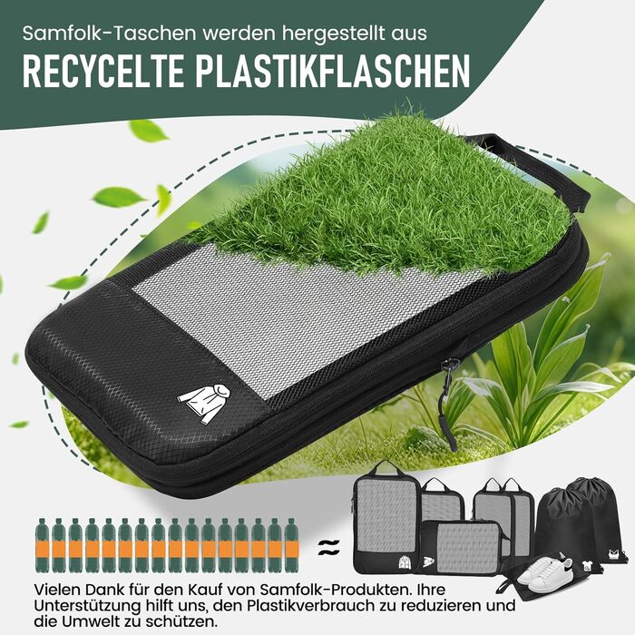 Набір компресійних органайзерів для одягу в подорожі, 8 предметів, дорожні сумки-пакувальники для валізи та рюкзака, чорні