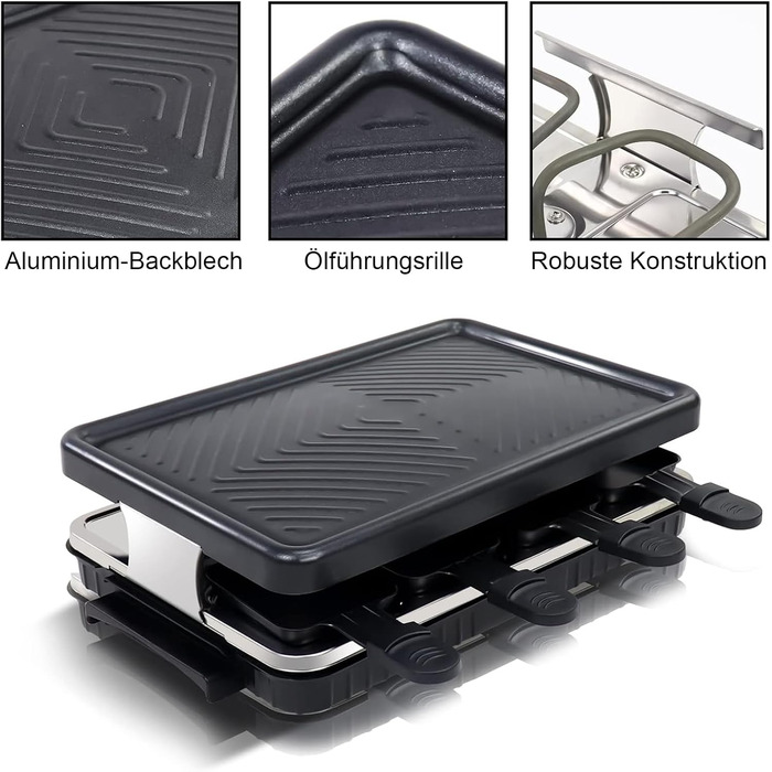 Ракле́т для 8 осіб - гриль з антипригарним покриттям, 8 міні-сковорідки та 4 дерев'яні лопатки, 1300W