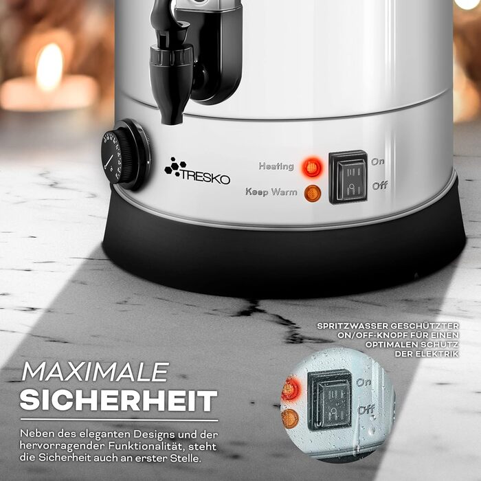 ТRESKO® Електричний казанок для глінтвейну на 30 літрів з нержавіючої сталі, 2500W, автомати для гарячих напоїв, нагрівач води