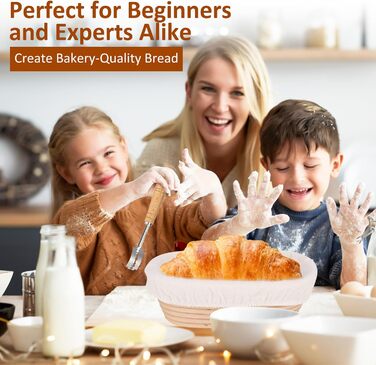 Набір для бродіння та випікання хліба: корзинка 25 см, набір 7 предметів, скляна тара 700 мл, 100% натуральний ротанг