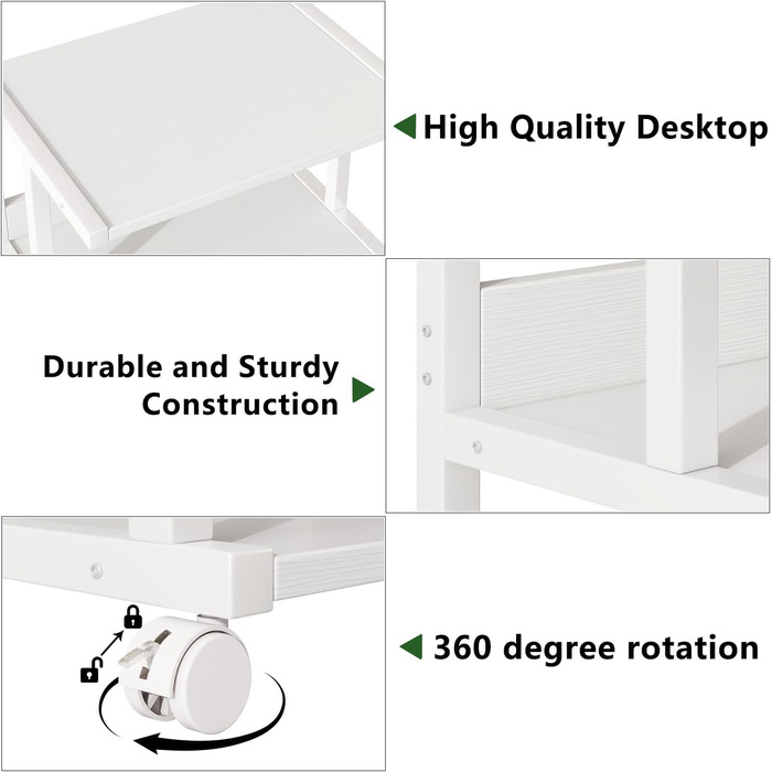 Стійка для принтера IBUYKE з полицею, 3-рівнева, на колесах, для офісу та дому, мобільна, для термопреса, мікрохвильової печі та міні-холодильника TPS001H (Weiß)